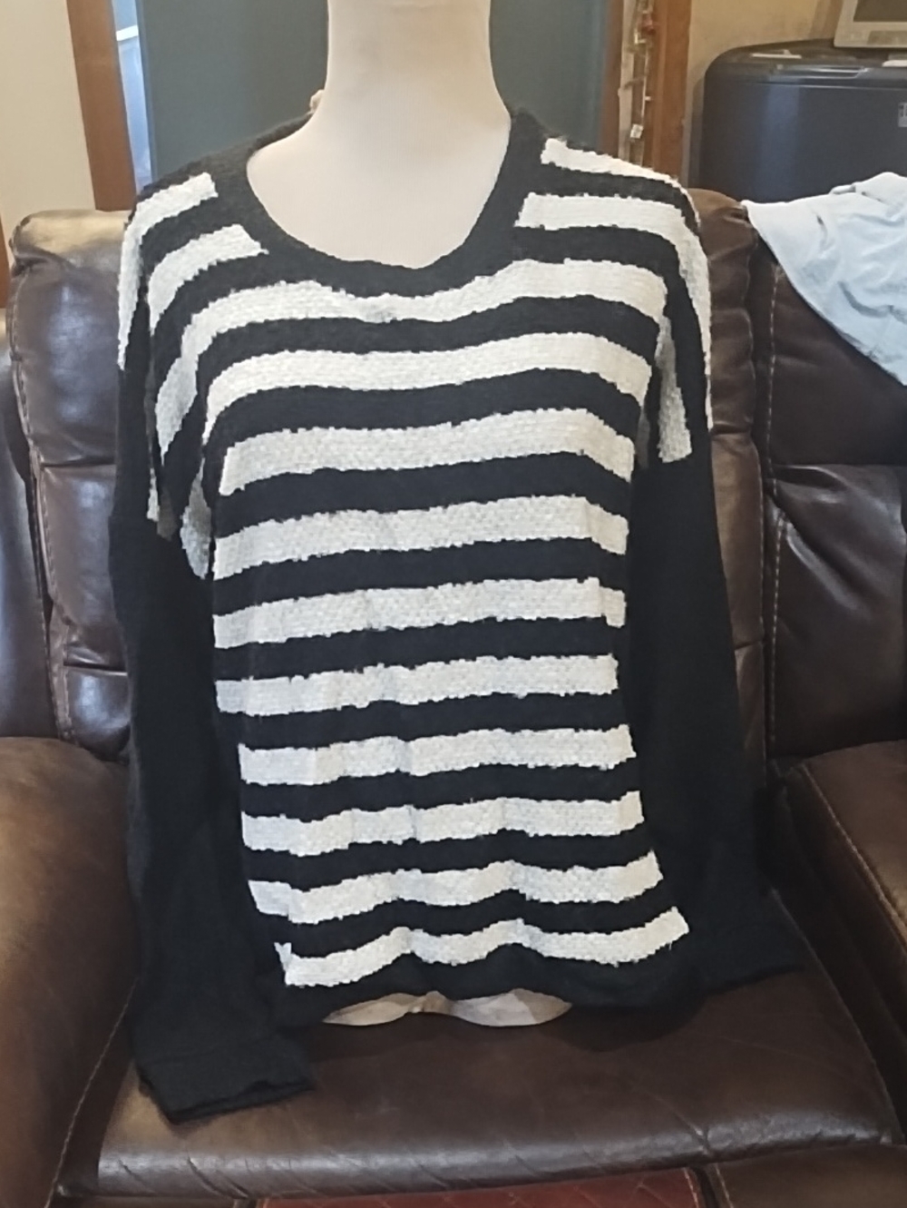 Love Riche Black and White Striped Crew Neck Sweater